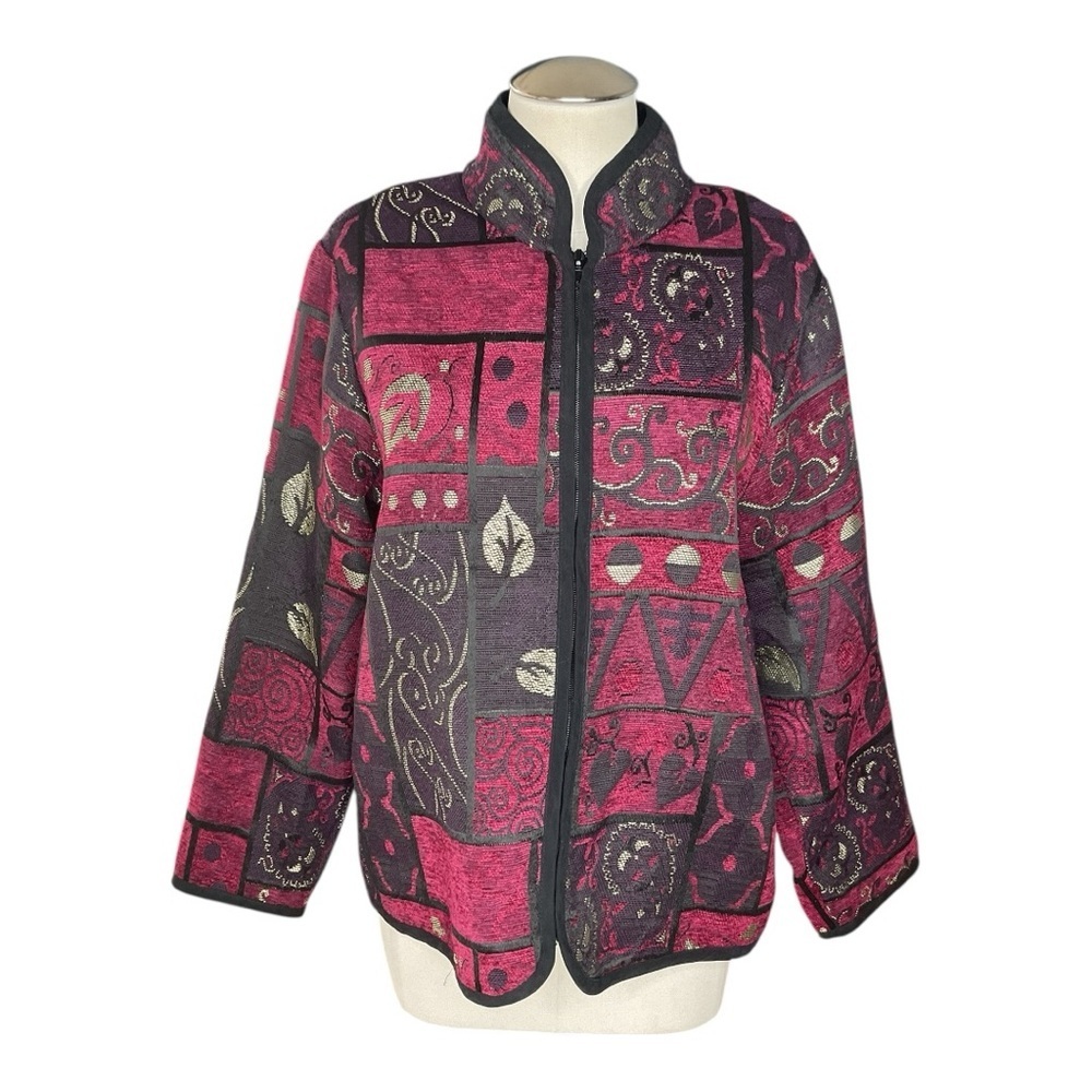 Mary McFadden Collection Patchwork Jacket Quilted Zip Front Size M